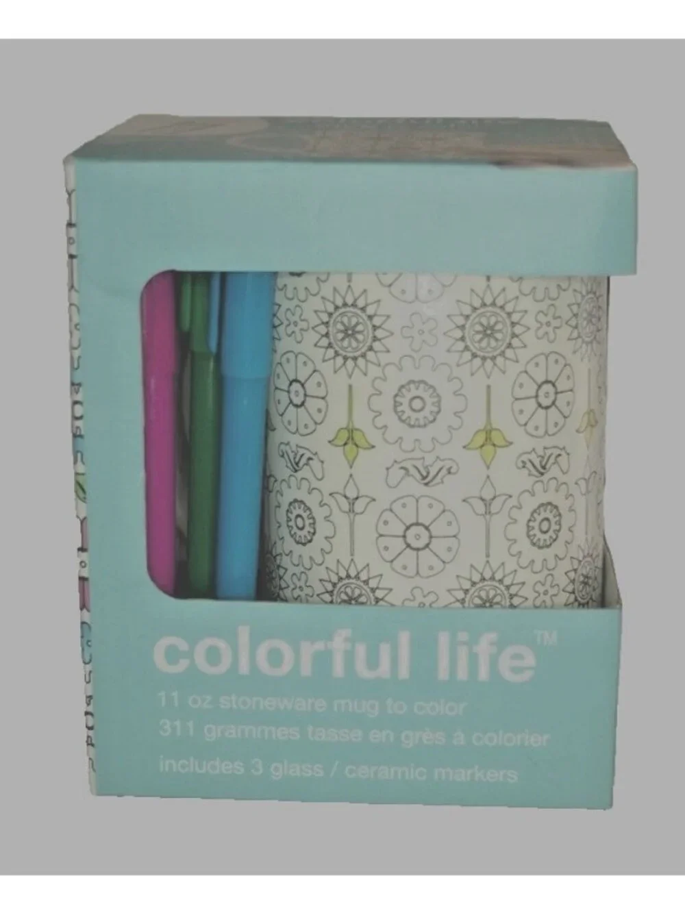 Mug To Color Colorful Life 11 Oz Stoneware W/ 3 Ceramic Markers Flowers Easter